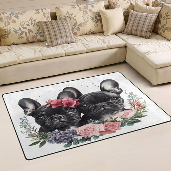 Ryvnso Pug Dog Flower Area Floor Mat Non-Slip Carpet Soft Rugs Doormats 60" x 39"
