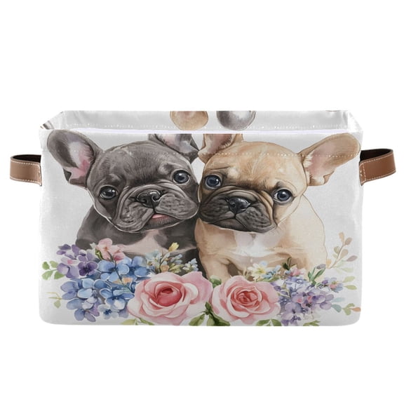Ryvnso Pug Dog Flowers Storage Basket Large Bin Foldable Boxes Toys Organizer 14.2x10.2x8.3in 1 PC