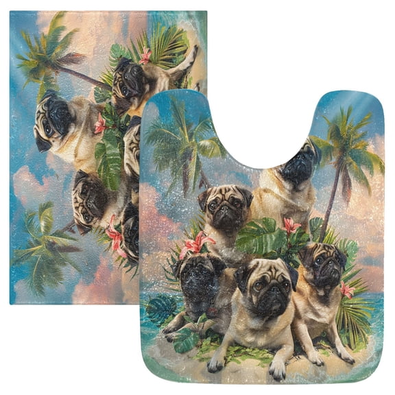 Ryvnso Pug Dog on Island Bathroom Shaggy Rugs Toilet Mat Soft Contour Rug