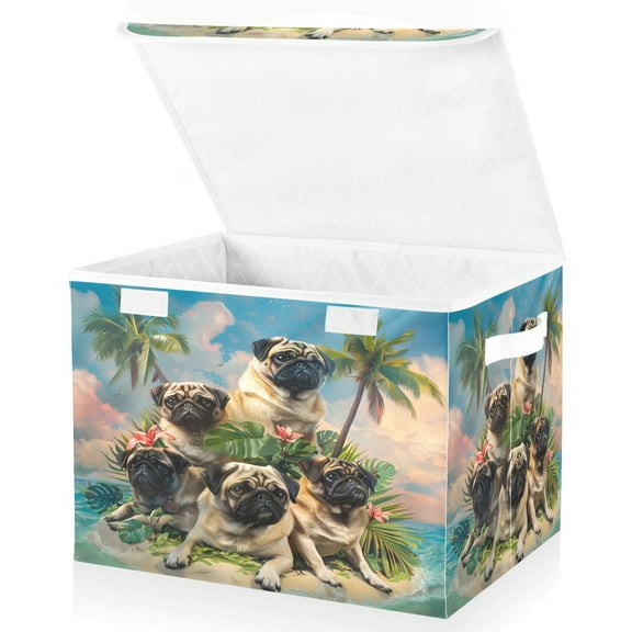 Ryvnso Pug Dog on Island Large Lidded Foldable Storage Baskets Cubes Boxes Lids Bin for Home