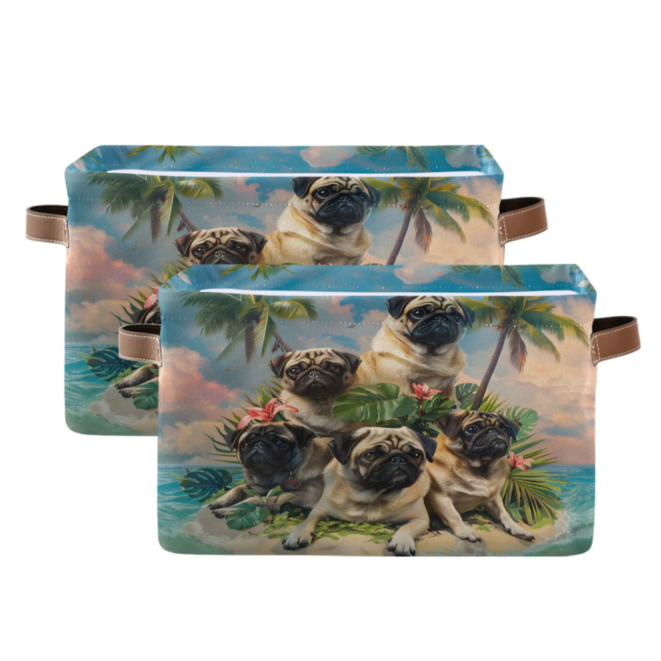 Ryvnso Pug Dog on Island Storage Basket Large Bin Foldable Boxes Toys Organizer 14.2x10.2x8.3in 2 PCs