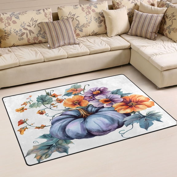 Ryvnso Pumpkin and Flower Area Floor Mat Non-Slip Carpet Soft Rugs Doormats 60" x 39"
