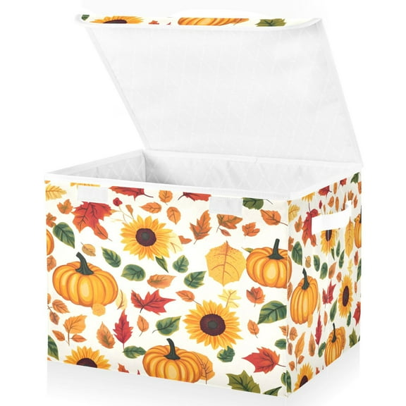 Ryvnso Pumpkins Fall Leaves Large Lidded Foldable Storage Baskets Cubes Boxes Lids Bin for Home