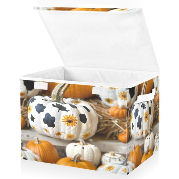 Ryvnso Pumpkins Halloween Large Lidded Foldable Storage Baskets Cubes Boxes Lids Bin for Home