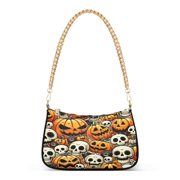 Ryvnso Pumpkins Skulls Halloween Womens Chain Shoulder Bag Tote Handbags Clutch Hobo Purse with Zipper for Travel
