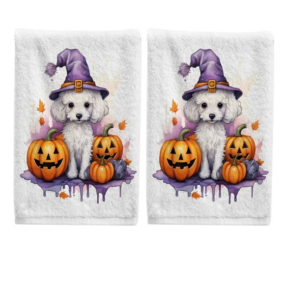 Ryvnso Pumpkins and Dog Halloween Hand Towels Set for Bathroom Cotton Face Towel Decorative 15.5x29.5 inch