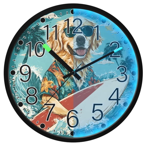 Ryvnso Puppy Dog Surfboard 12 Inch Night Light Wall Clock Silent Battery Operated Luminous Clocks
