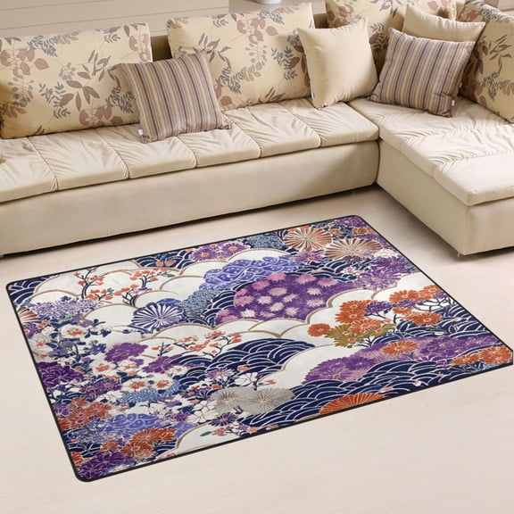 Ryvnso Purple Artistic Flower Pattern Area Floor Mat Non-Slip Carpet Soft Rugs Doormats 31" x 20"