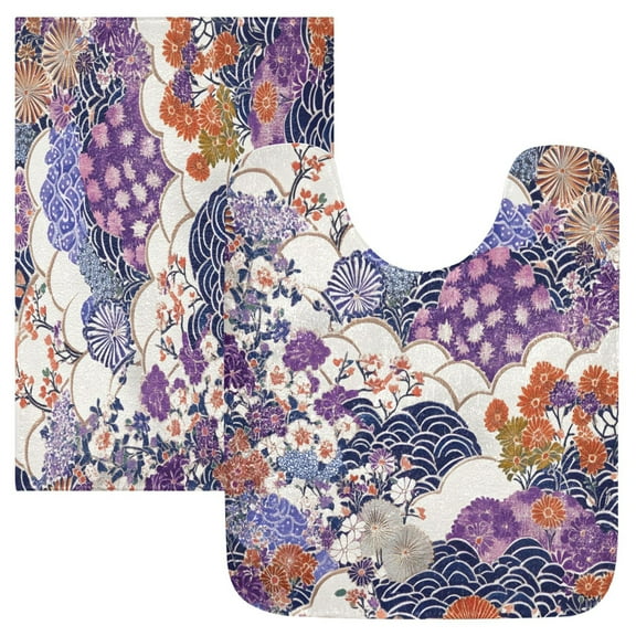 Ryvnso Purple Artistic Flower Pattern Bathroom Shaggy Rugs Toilet Mat Soft Contour Rug