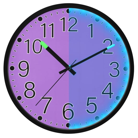 Ryvnso Purple Background 12 Inch Night Light Wall Clock Silent Battery Operated Luminous Clocks