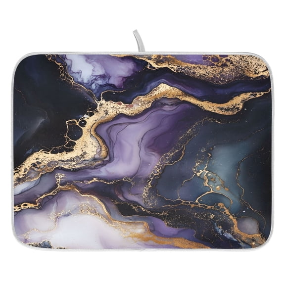 Ryvnso Purple Black Marble Dish Drying Mat for Kitchen Countertop 16x18 Small Dish Pad Drainer Rack Dish Sink Mats