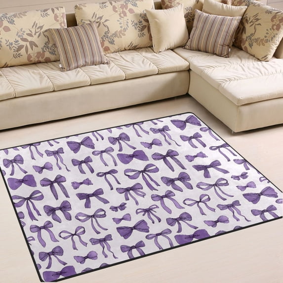 Ryvnso Purple Bow Area Rug Floor Mats Non-Slip Home Carpet 63 x 48 inch