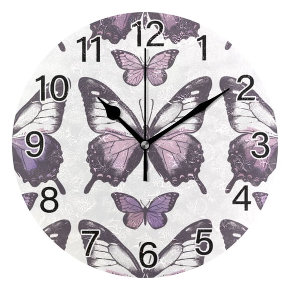Ryvnso Purple Butterfly Wall Clock Non Ticking Silent Kitchen Clock Battery Operated Clocks 10 inch