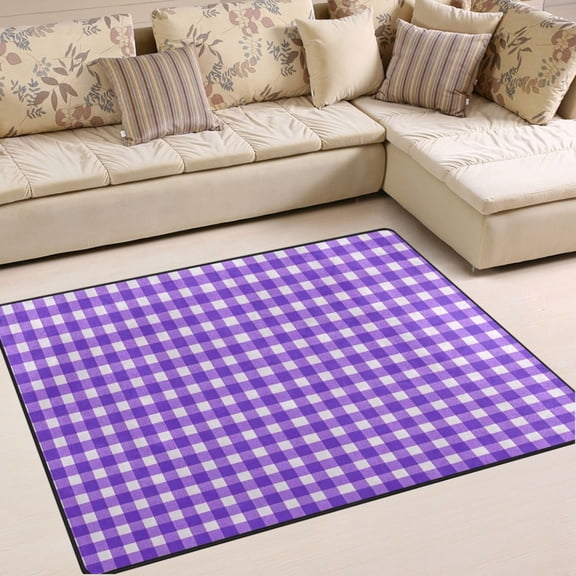 Ryvnso Purple Checkered Grid Area Rug Floor Mats Non-Slip Home Carpet 63 x 48 inch