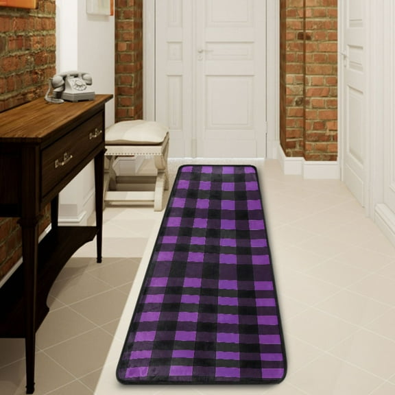 Ryvnso Purple Checkered Grid Pattern Hallway Runner Rugs Floor Carpet Non Slip Entryway Mat 2' x 6'