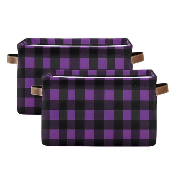 Ryvnso Purple Checkered Grid Pattern Storage Basket Large Bin Foldable Boxes Toys Organizer 14.2x10.2x8.3in 2 PCs