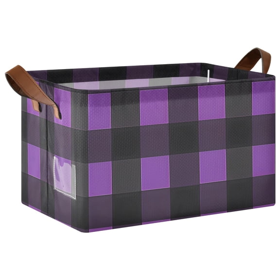 Ryvnso Purple Checkered Grid Pattern Storage Bins Large Basket Foldable Cube Toys Organizer with Handles 1 PC