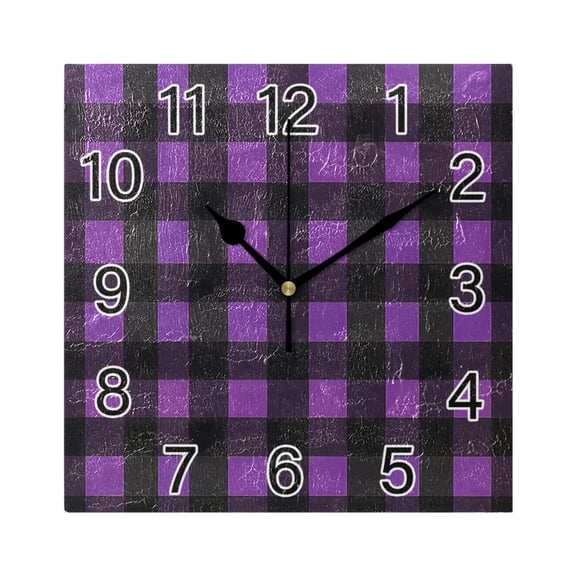 Ryvnso Purple Checkered Grid Pattern Wall Clock Square Silent Non-Ticking Battery Operated 7.78"