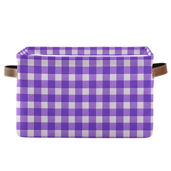 Ryvnso Purple Checkered Grid Storage Basket Large Bin Foldable Boxes Toys Organizer 14.2x10.2x8.3in 1 PC