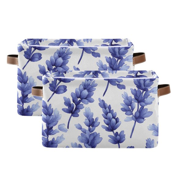 Ryvnso Purple Flower Lavender Storage Basket Large Bin Foldable Boxes Toys Organizer 14.2x10.2x8.3in 2 PCs