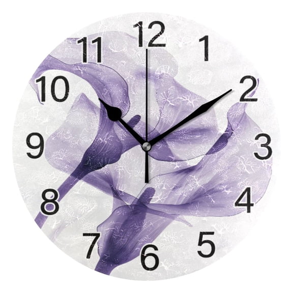 Ryvnso Purple Flower Wall Clock Non Ticking Silent Kitchen Clock Battery Operated Clocks 10 inch