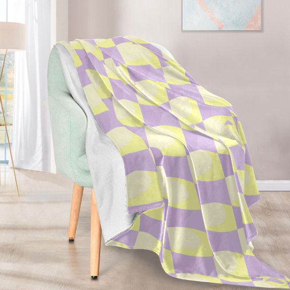 Ryvnso Purple Yellow Checkered Pattern Flannel Throw Blankets for Sofa Bed Couch 50 x 60 inch