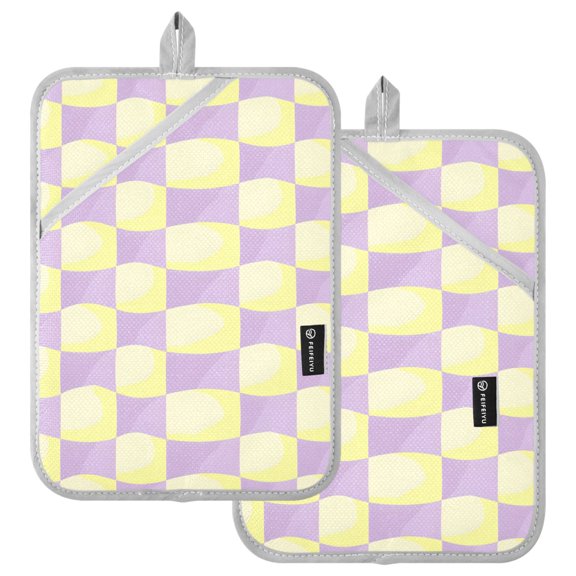 Ryvnso Purple Yellow Checkered Pattern Oven Mitts Heat Resistant Pot Holders Set of 2 Hot Pads