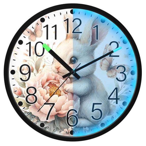 Ryvnso Rabbit Butterfly Flower 12 Inch Night Light Wall Clock Silent Battery Operated Luminous Clocks