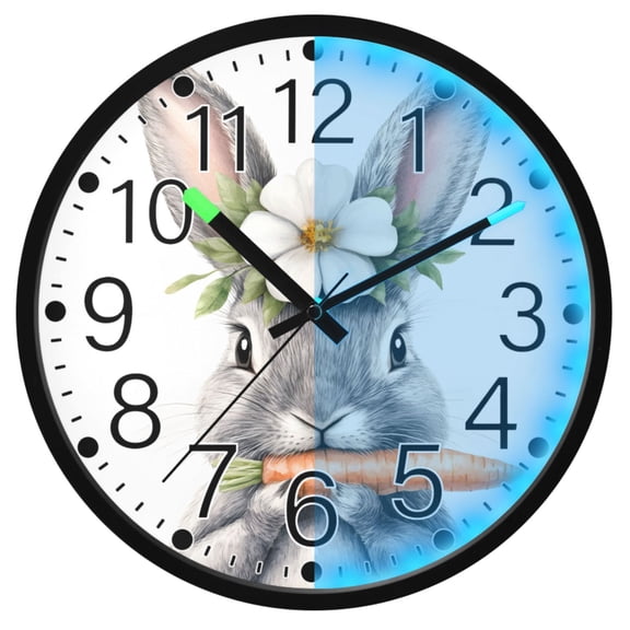 Ryvnso Rabbit Carrot 12 Inch Night Light Wall Clock Silent Battery Operated Luminous Clocks