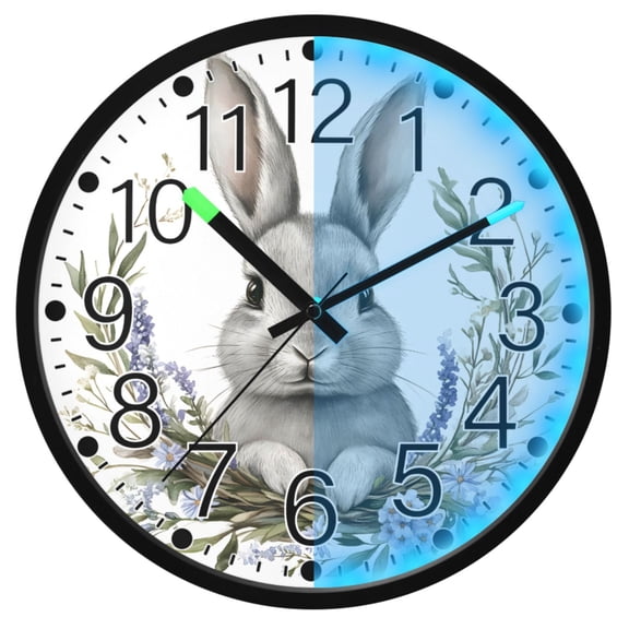 Ryvnso Rabbit Leaf 12 Inch Night Light Wall Clock Silent Battery Operated Luminous Clocks