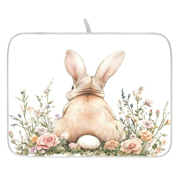 Ryvnso Rabbit Rose Flower Dish Drying Mat for Kitchen Countertop 18x24 Large Dish Pad Drainer Rack Dish Sink Mats