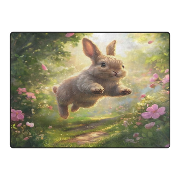 Ryvnso Rabbit Running in Forest Area Rug Floor Mats Non-Slip Home Carpet 80 x 58 inch