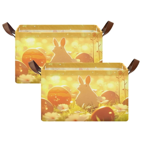 Ryvnso Rabbit Yellow Eggs Storage Bins Large Basket Foldable Cube Toys Organizer with Handles 2 PCs