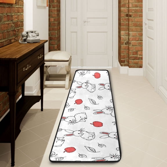 Ryvnso Rabbit and Apple Hand Draw Hallway Runner Rugs Floor Carpet Non Slip Entryway Mat 2' x 6'