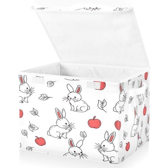 Ryvnso Rabbit and Apple Hand Draw Large Lidded Foldable Storage Baskets Cubes Boxes Lids Bin for Home
