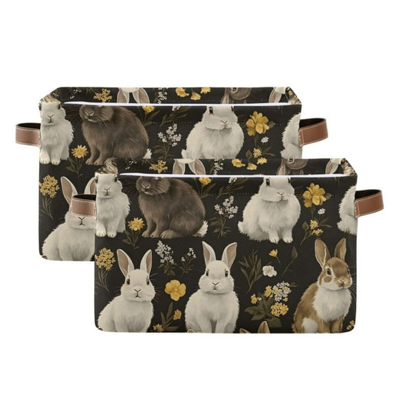 Ryvnso Rabbit and Flower Storage Basket Large Bin Foldable Boxes Toys Organizer 14.2x10.2x8.3in 2 PCs
