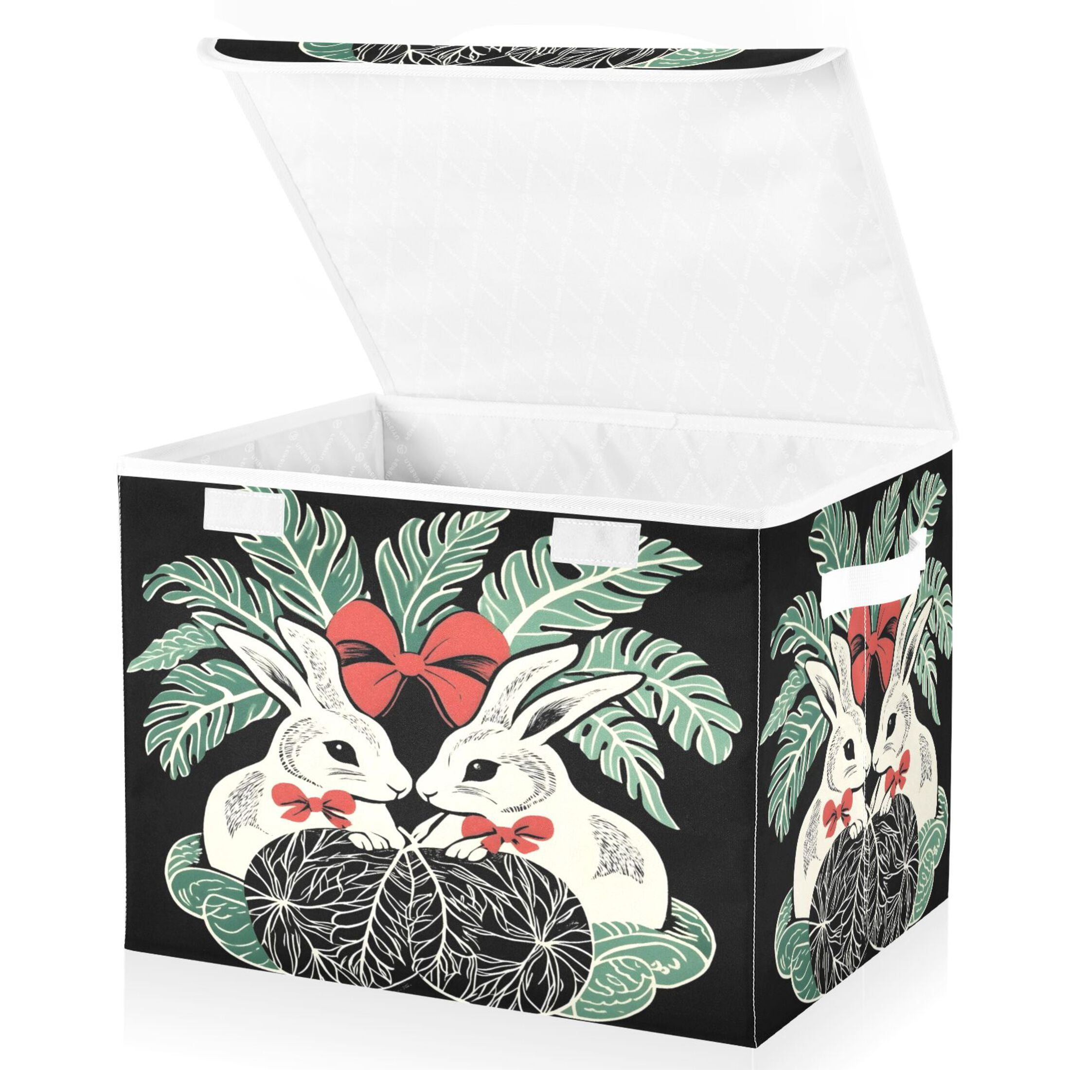 Ryvnso Rabbits Palm Leaf Large Lidded Foldable Storage Baskets Cubes ...