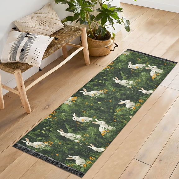 Ryvnso Rabbits in Forest Bedroom Runner Rug 2'x6' Hallway Area Carpet Non Slip Entryway Mat with Tassels