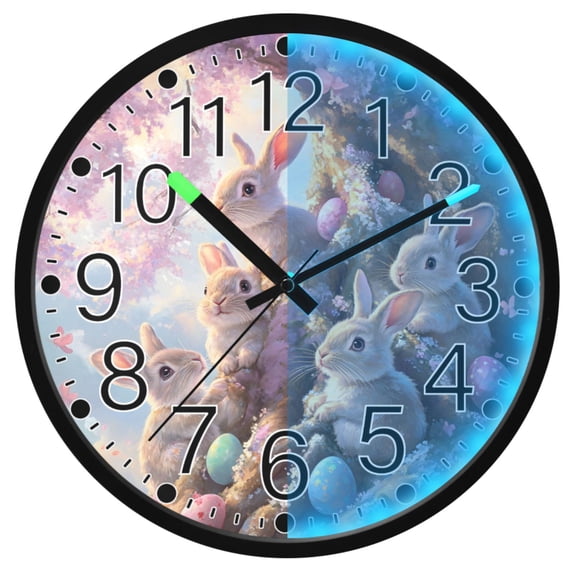 Ryvnso Rabbits on Tree 12 Inch Night Light Wall Clock Silent Battery Operated Luminous Clocks