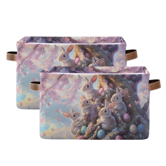 Ryvnso Rabbits on Tree Storage Basket Large Bin Foldable Boxes Toys Organizer 14.2x10.2x8.3in 2 PCs