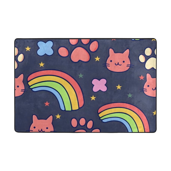 Ryvnso Rainbow Cat Paw Print Area Floor Mats Large Nursery Rugs Non-Slip Carpets Doormat 36" x 24"