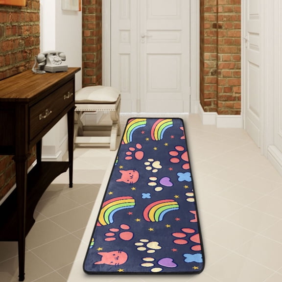 Ryvnso Rainbow Cat Paw Print Hallway Runner Rugs Floor Carpet Non Slip Entryway Mat 2' x 6'