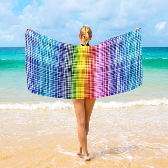 Ryvnso Rainbow Checkered Beach Towel Quick Dry Swimming Yoga Beach Towels Large Sand Free Microfiber Towel 31"W x 71"L