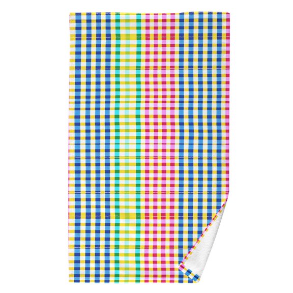 Ryvnso Rainbow Checkered Pattern Cotton Hand Towel Absorbent Face Bath Towels for Beach Pool Sports