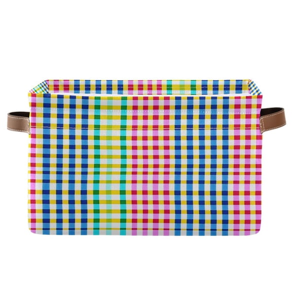 Ryvnso Rainbow Checkered Storage Basket Large Bin Foldable Boxes Toys Organizer 14.2x10.2x8.3in 1 PC