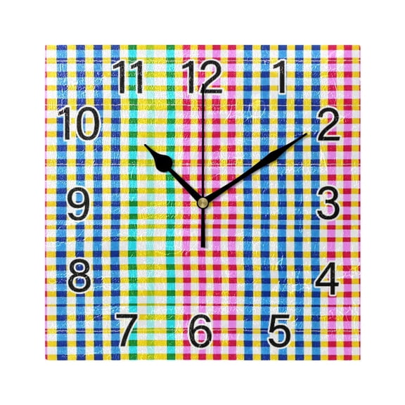 Ryvnso Rainbow Checkered Wall Clock Square Silent Non-Ticking Battery Operated 7.78"