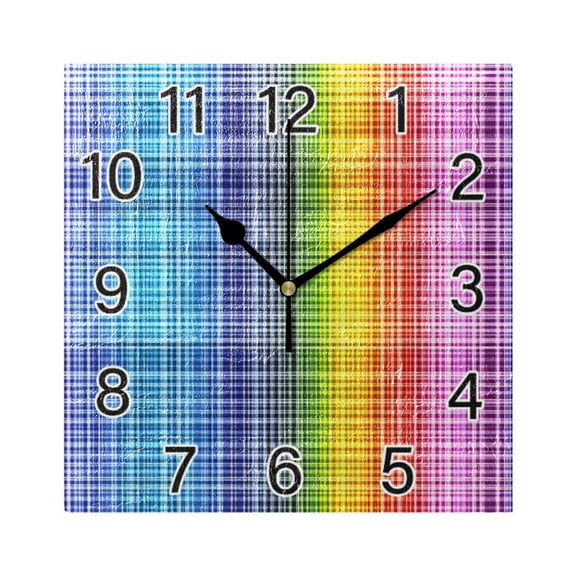 Ryvnso Rainbow Checkered Wall Clock Square Silent Non-Ticking Battery Operated 7.78"