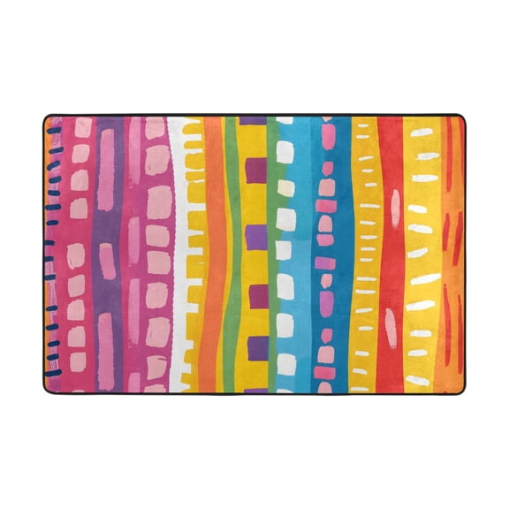 Ryvnso Rainbow Geometric Lines Hand Drawn Flat Cartoon Style Area Floor Mats Large Nursery Rugs Non-Slip Carpets Doormat 36" x 24"