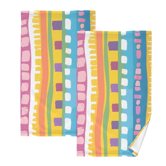 Ryvnso Rainbow Geometric Lines Hand Drawn Flat Cartoon Style Cotton Hand Towels Sets Face Towel 2 PCs Bathroom Decorative