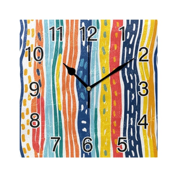 Ryvnso Rainbow Geometric Stripes Hand Drawn Wall Clock Square Silent Non-Ticking Battery Operated 7.78"